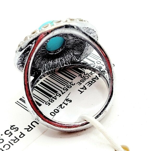 CATO Dyed Howlite Silver Tone Ring Size 7 Rhinestones New On Card Statement - Picture 4 of 4